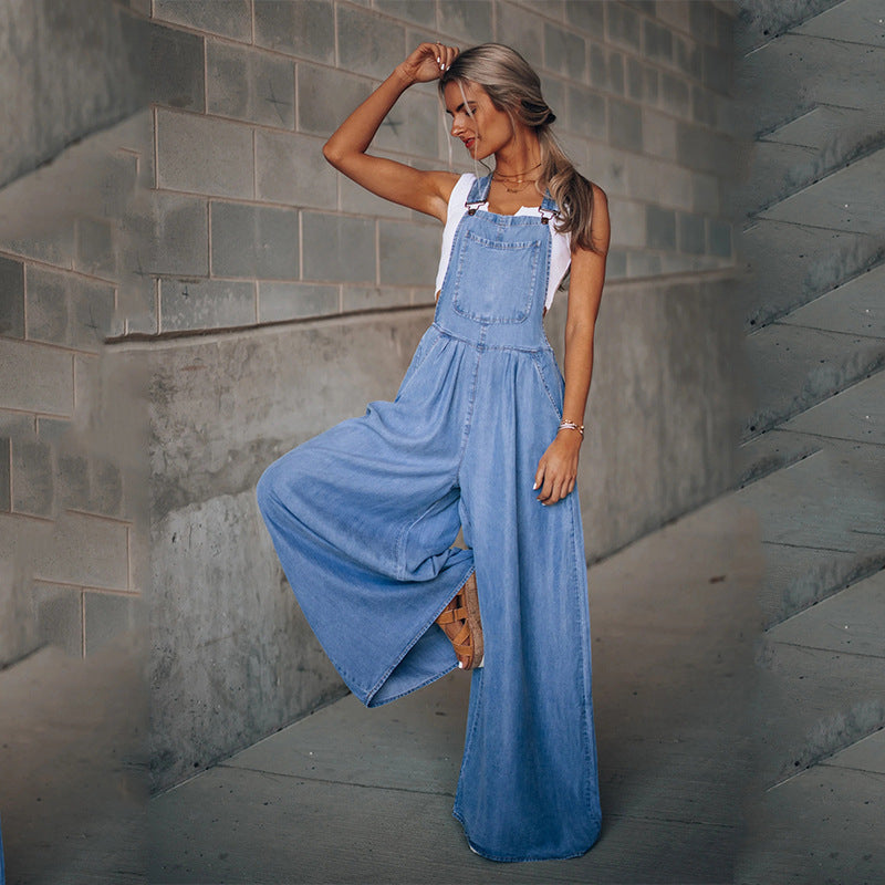 Camilla -Tuta in denim senza maniche con spalline regolabili