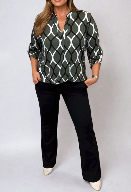 Vera™ - Blusa Geometrica con Maniche a Risvolto